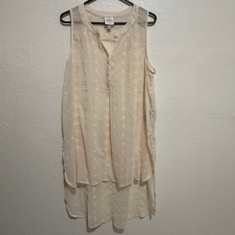Knox Rose Womens Embroidered High Low Sleeveless Tunic Top Cream Large